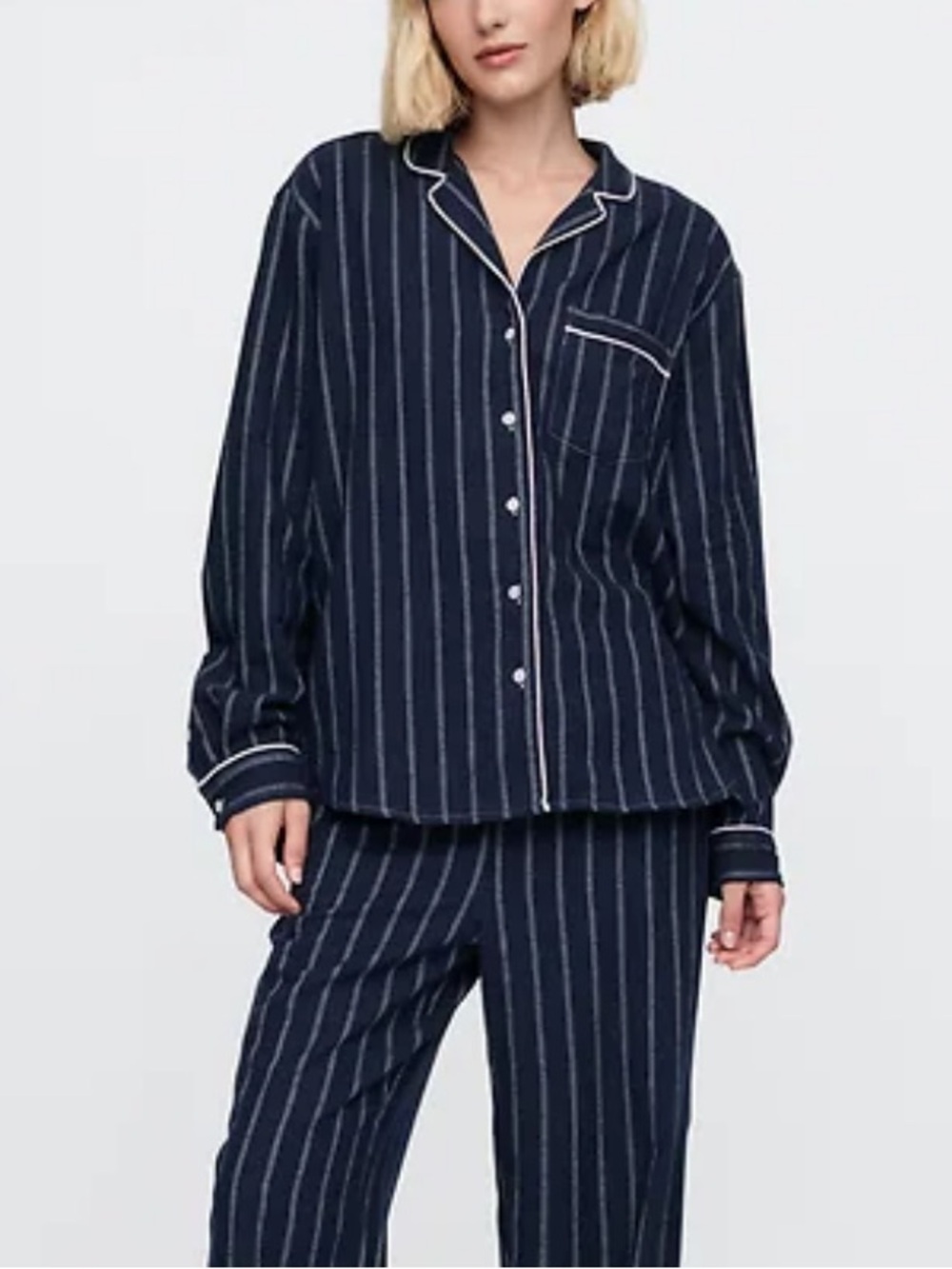 GapBody Navy White Pinstripe Poplin Button Down Pajama Top Size XL